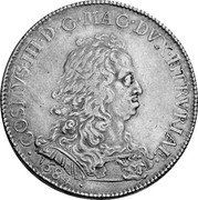 Italy Piastre Cosimo III 1684 DAV# 4213 COSMVS III D G MAC DVX ETRVRIAL 1684 coin obverse Italy Piastre Cosimo III 1684 DAV# 4213 COSMVS III D G MAC DVX ETRVRIAL 1684 coin obverse
