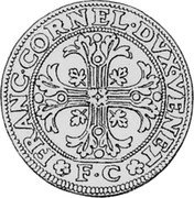 Italy Scudo Francesco Corner 1656 FC KM# 250 FRANC. CORNEL. DVX. VENET F C coin obverse Italy Scudo Francesco Corner 1656 FC KM# 250 FRANC. CORNEL. DVX. VENET F C coin obverse
