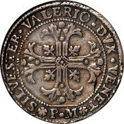 Italy Scudo Silvestro Valier ND PM KM# 431 SILVESTER. VALERIO. DVX. VENET P M coin obverse Italy Scudo Silvestro Valier ND PM KM# 431 SILVESTER. VALERIO. DVX. VENET P M coin obverse