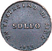 Italy Soldo Ferdinando III 1822 C# 54 UN VENTESIMO DI LIRA SOLDO 1822 coin reverse Italy Soldo Ferdinando III 1822 C# 54 UN VENTESIMO DI LIRA SOLDO 1822 coin reverse