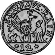 Italy Soldo Christ Holding Book ND KM# 697 S M V PAVL RAIN(ER) (D) 12 coin obverse Italy Soldo Christ Holding Book ND KM# 697 S M V PAVL RAIN(ER) (D) 12 coin obverse