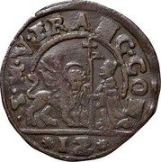 Italy Soldo Francesco Contarini ND KM# 118 S M V FRANC CONT 12 coin obverse Italy Soldo Francesco Contarini ND KM# 118 S M V FRANC CONT 12 coin obverse