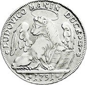 Italy Tallero Allegorical Female Bust of Republic 1791 KM# 747 LUDOVICO MANIN DUCE 1795 coin obverse Italy Tallero Allegorical Female Bust of Republic 1791 KM# 747 LUDOVICO MANIN DUCE 1795 coin obverse