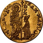 Italy Zecchino Christ in Beaded Ellipse. Francesco Morosini ND KM# 402 FRAN MAVROC S M VENET DVX coin obverse