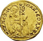 Italy Zecchino Christ in Beaded Ellipse. Giovanni Corner II ND KM# 481 IOAN CORNEL S M VENET DVX coin obverse Italy Zecchino Christ in Beaded Ellipse. Giovanni Corner II ND KM# 481 IOAN CORNEL S M VENET DVX coin obverse