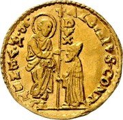 Italy Zecchino Christ in Beaded Ellipse. Alvise Contarini ND KM# 363 ALOYSIVS CONT S M VENET coin obverse Italy Zecchino Christ in Beaded Ellipse. Alvise Contarini ND KM# 363 ALOYSIVS CONT S M VENET coin obverse