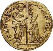 Italy Zecchino Christ in Beaded Ellipse. Domenico Contarini ND KM# 313.1 DOMINI CON S M VENET DVX coin obverse Italy Zecchino Christ in Beaded Ellipse. Domenico Contarini ND KM# 313.1 DOMINI CON S M VENET DVX coin obverse