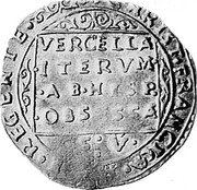 Italy 1/4 Lira 1638 KM# 6.2 Vercelli/ Siege Coinage VERCELLÆ ITERVM AB HISP OBSESSÆ. coin reverse Italy 1/4 Lira 1638 KM# 6.2 Vercelli/ Siege Coinage VERCELLÆ ITERVM AB HISP OBSESSÆ. coin reverse