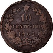 Italy 10 Centesimi Vittorio Emanuele II 1862 KM# 11.2 VITTORIO EMANUELE II RE D'ITALIA FERRARIS coin reverse Italy 10 Centesimi Vittorio Emanuele II 1862 KM# 11.2 VITTORIO EMANUELE II RE D'ITALIA FERRARIS coin reverse