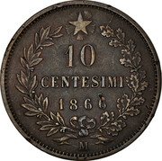 Italy 10 Centesimi Vittorio Emanuele II 1866 M KM# 11.1 VITTORIO EMANUELE II RE D'ITALIA FERRARIS coin reverse Italy 10 Centesimi Vittorio Emanuele II 1866 M KM# 11.1 VITTORIO EMANUELE II RE D'ITALIA FERRARIS coin reverse