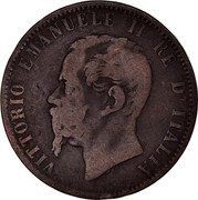 Italy 10 Centesimi Vittorio Emanuele II 1866 OM KM# 11.5 10 CENTESIMI 1866 OM coin obverse Italy 10 Centesimi Vittorio Emanuele II 1866 OM KM# 11.5 10 CENTESIMI 1866 OM coin obverse