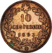 Italy 10 Centesimi Umberto I 1893 B/I KM# 27.1 10 CENTESIMI 1893 BI coin reverse Italy 10 Centesimi Umberto I 1893 B/I KM# 27.1 10 CENTESIMI 1893 BI coin reverse
