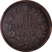 Italy 10 Centesimi Umberto I 1893 R KM# 27.2 10 CENTESIMI 1893 R coin reverse Italy 10 Centesimi Umberto I 1893 R KM# 27.2 10 CENTESIMI 1893 R coin reverse