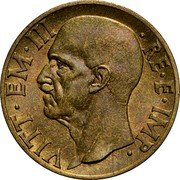 Italy 10 Centesimi Vittorio Emanuele III 1939 R Yr XVII KM# 74a VITT EM III RE E IMP coin obverse Italy 10 Centesimi Vittorio Emanuele III 1939 R Yr XVII KM# 74a VITT EM III RE E IMP coin obverse