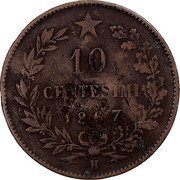 Italy 10 Centesimi Vittorio Emanuele II 1867 H KM# 11.3 10 CENTESIMI 1866 H coin reverse Italy 10 Centesimi Vittorio Emanuele II 1867 H KM# 11.3 10 CENTESIMI 1866 H coin reverse