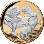 Niue Ten Dollars Lion vs. Hyenas 2022  Proof  coin reverse Niue Ten Dollars Lion vs. Hyenas 2022  Proof  coin reverse