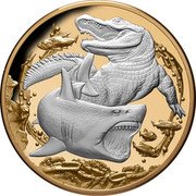 Niue Ten Dollars Shark vs. Crocodile 2022  Proof  coin reverse Niue Ten Dollars Shark vs. Crocodile 2022  Proof  coin reverse
