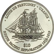 Niue 10 Dollars Uranie. South Pacific Exploration 2001  Proof LOUIS DE FREYCINET URANIE $10 SOUTH PACIFIC EXPLORATION 1818-1819 coin reverse Niue 10 Dollars Uranie. South Pacific Exploration 2001  Proof LOUIS DE FREYCINET URANIE $10 SOUTH PACIFIC EXPLORATION 1818-1819 coin reverse