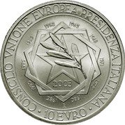 Italy 10 Euro Presidency of European Union Council 2003 R KM# 259 CONSIGLIO UNIONE EUROPEA PRESIDENZA ITALIANA 10 EURO 1959 1962 1968 1971 1975 1980 1985 1990 1996 2003 R coin reverse Italy 10 Euro Presidency of European Union Council 2003 R KM# 259 CONSIGLIO UNIONE EUROPEA PRESIDENZA ITALIANA 10 EURO 1959 1962 1968 1971 1975 1980 1985 1990 1996 2003 R coin reverse