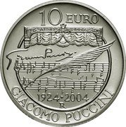 Italy 10 Euro 80th Anniversary of Death of Giacomo Puccini 2004 R KM# 241 10 EURO 1924 2004 R GIACOMO PUCCINI coin reverse