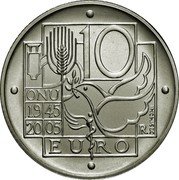 Italy 10 Euro UN 60th anniversary 2005 KM# 268 ONU 1945 2005 10 EURO R DE SIMONI coin reverse Italy 10 Euro UN 60th anniversary 2005 KM# 268 ONU 1945 2005 10 EURO R DE SIMONI coin reverse