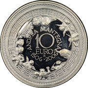 Italy 10 Euro 500th Death ann. of painter Andrea Mantegna 2006 R Proof KM# 284 ANDREA MANTEGNA 10 EURO R 1506 2006 coin reverse Italy 10 Euro 500th Death ann. of painter Andrea Mantegna 2006 R Proof KM# 284 ANDREA MANTEGNA 10 EURO R 1506 2006 coin reverse