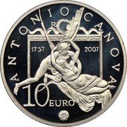 Italy 10 Euro 250th Anniversary of the birth of Antonio Canova 2007 R Proof KM# 296 ANTONIO CANOVA 10 EURO R 1757 2007 coin reverse