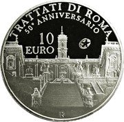 Italy 10 Euro 50th anniversary of Rome Treaty 2007 R Proof KM# 295 TRATTATI DI ROMA 50° ANNIVERSARIO 10 EURO R coin reverse