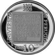 Italy 10 Euro 700th Anniversary of University of Perugia 2008 Proof KM# 306 1308 2008 UNIVERSITA DI PERUGIA R | L. DE SIMONI EURO 10 coin reverse Italy 10 Euro 700th Anniversary of University of Perugia 2008 Proof KM# 306 1308 2008 UNIVERSITA DI PERUGIA R | L. DE SIMONI EURO 10 coin reverse