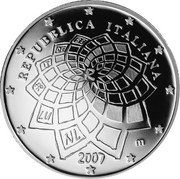 Italy 10 Euro 50th Anniversary of the Treaty of Rome 2008 R Proof KM# 324 REPUBBLICA ITALIANA BE DE IT FR LU NL 2007 M coin obverse Italy 10 Euro 50th Anniversary of the Treaty of Rome 2008 R Proof KM# 324 REPUBBLICA ITALIANA BE DE IT FR LU NL 2007 M coin obverse