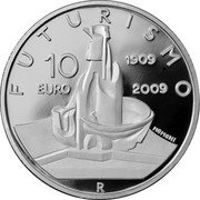 Italy 10 Euro 100th Anniversary of Futurist Movement 2009 R Proof KM# 319 FUTURISMO 10 EURO 1909 2009 R coin reverse