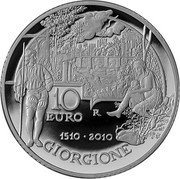 Italy 10 Euro Giorgione 2010 R Proof KM# 333 10 R EURO 1510-2010 GIORGIONE coin reverse Italy 10 Euro Giorgione 2010 R Proof KM# 333 10 R EURO 1510-2010 GIORGIONE coin reverse