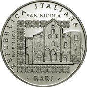 Italy 10 Euro San Nicola. Bari 2011 R Proof KM# 349 REPUBBLICA ITALIANA BASILICA SAN NICOLA BARI M. A. CASSOL coin obverse