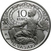 Italy 10 Euro 500th Anniversary of the Birth of Giorgio Vasari 2011 R Proof KM# 342 10 EURO 1511 2011 R G. VASARI coin reverse