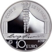 Italy 10 Euro Luigi Pirandello 2013 Proof KM# 363 COSI' E' SE VI PARE LUIGI PIRANDELLO 2013 10 EURO R coin reverse