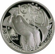 Italy 10 Euro 70 Years of Peace in Europe 2015 R Proof KM# 387 10 EURO R 1945 2015 70 ANNI DI PACE IN EUROPA coin reverse Italy 10 Euro 70 Years of Peace in Europe 2015 R Proof KM# 387 10 EURO R 1945 2015 70 ANNI DI PACE IN EUROPA coin reverse