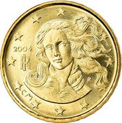 Italy 10 Euro Cent The Birth of Venus 2004 R KM# 213 2002 RI R CM coin obverse Italy 10 Euro Cent The Birth of Venus 2004 R KM# 213 2002 RI R CM coin obverse