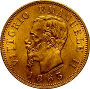 Italy 10 Lira Vittorio Emanuele II 1863 T BN KM# 9.4 VITTORIO EMANUELE II FERRARIS 1863 coin obverse Italy 10 Lira Vittorio Emanuele II 1863 T BN KM# 9.4 VITTORIO EMANUELE II FERRARIS 1863 coin obverse