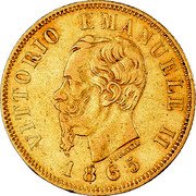 Italy 10 Lira Vittorio Emanuele II 1865 T BN KM# 9.2 VITTORIO EMANUELE II FERRARIS 1863 coin obverse Italy 10 Lira Vittorio Emanuele II 1865 T BN KM# 9.2 VITTORIO EMANUELE II FERRARIS 1863 coin obverse
