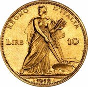 Italy 10 Lire Vittorio Emanuele III. Aratrice 1912 R KM# 47 REGNO D'ITALIA LIRE 10 E. BONINSEGNA M. L. GIORGI INC R 1912 coin reverse Italy 10 Lire Vittorio Emanuele III. Aratrice 1912 R KM# 47 REGNO D'ITALIA LIRE 10 E. BONINSEGNA M. L. GIORGI INC R 1912 coin reverse