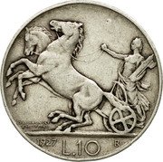 Italy 10 Lira Vittorio Emanuele III 1927 R KM# 68.2 L 10 1927 R G ROMAGNOLI A MOTTI INC coin reverse Italy 10 Lira Vittorio Emanuele III 1927 R KM# 68.2 L 10 1927 R G ROMAGNOLI A MOTTI INC coin reverse