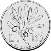 Italy 10 Lira Olive branch. Pegasus 1946 R KM# 90 L 10 R 1949 coin reverse Italy 10 Lira Olive branch. Pegasus 1946 R KM# 90 L 10 R 1949 coin reverse