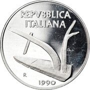 Italy 10 Lira Wheat Ears. Plow 1990 R KM# 93 REPVBBLICA ITALIANA R 1978 coin obverse Italy 10 Lira Wheat Ears. Plow 1990 R KM# 93 REPVBBLICA ITALIANA R 1978 coin obverse