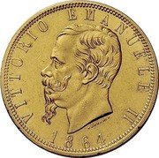 Italy 100 Lira Vittorio Emanuele II 1864 T BN KM# 19.1 VITTORIO EMANUELE II 1864 coin obverse