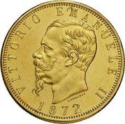 Italy 100 Lira Vittorio Emanuele II 1872 R KM# 19.2 VITTORIO EMANUELE II FERRARIS 1872 coin obverse Italy 100 Lira Vittorio Emanuele II 1872 R KM# 19.2 VITTORIO EMANUELE II FERRARIS 1872 coin obverse