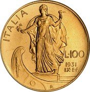 Italy 100 Lira Vittorio Emanuele III 1931 R KM# 72 ITALIA L 100 1931 IX E F R coin reverse Italy 100 Lira Vittorio Emanuele III 1931 R KM# 72 ITALIA L 100 1931 IX E F R coin reverse