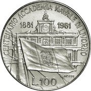 Italy 100 Lira Livorno Naval Academy 1981 R KM# 108 CENTENARIO ACADEMIA NAVALE DI LIVORNO 1881 1981 L.100 R MOPPI RI coin reverse Italy 100 Lira Livorno Naval Academy 1981 R KM# 108 CENTENARIO ACADEMIA NAVALE DI LIVORNO 1881 1981 L.100 R MOPPI RI coin reverse