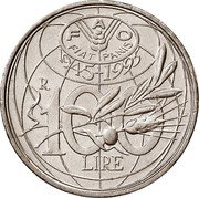 Italy 100 Lira 50th Anniversary of the F.A.O. 1995 R KM# 180 F A O FIAT PANIS 1945-1995 R 100 LIRE coin reverse