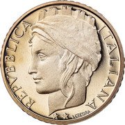 Italy 100 Lira Turreted Head 1998 R Proof KM# 159 REPVBBLICA ITALIANA L.CRETARA coin obverse Italy 100 Lira Turreted Head 1998 R Proof KM# 159 REPVBBLICA ITALIANA L.CRETARA coin obverse