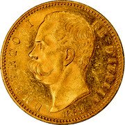 Italy 100 Lira Umberto I 1883 R KM# 22 UMBERTO I RE D'ITALIA 1880 coin obverse Italy 100 Lira Umberto I 1883 R KM# 22 UMBERTO I RE D'ITALIA 1880 coin obverse